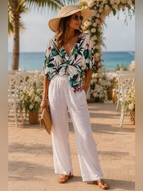 Idem Ditto Small Tropical Twist Front Blouse Resort Wear Chic Wedding Guest
